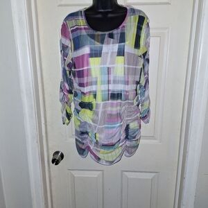 Lynn ritchie silver  checkered blouse size XL